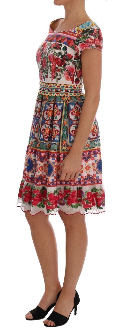 Multicolor Sicily Print Embrodered Floral Dress