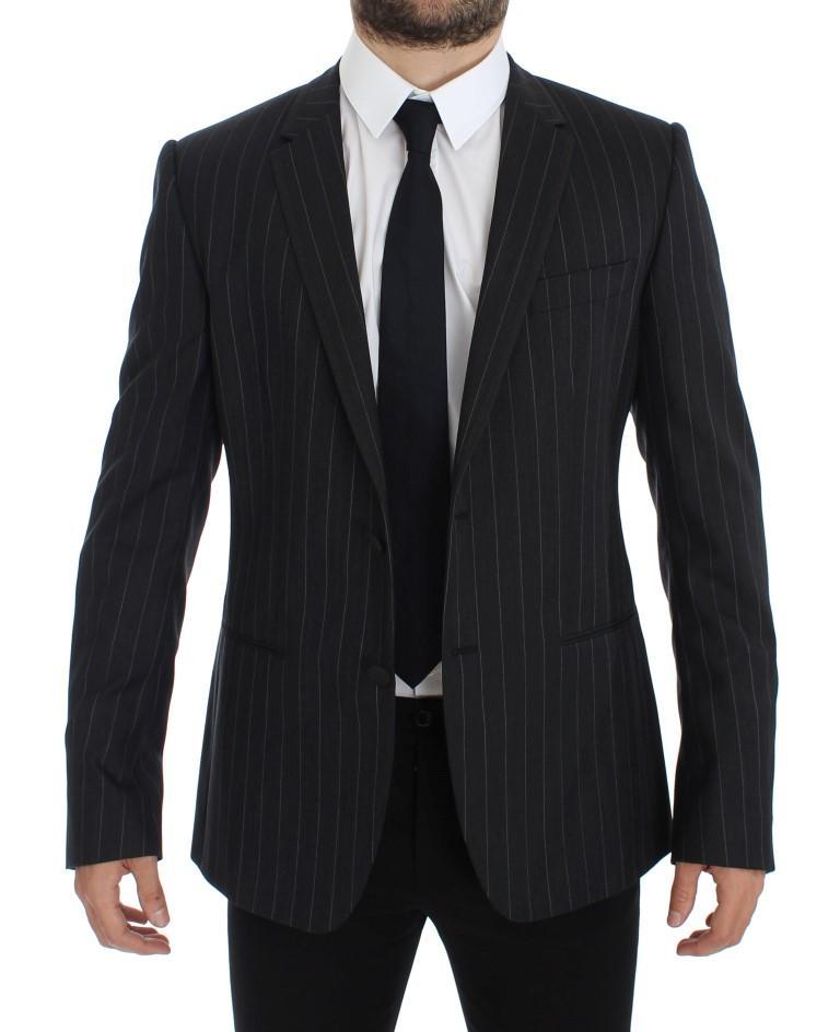Gray Striped Slim Fit Wool Blazer