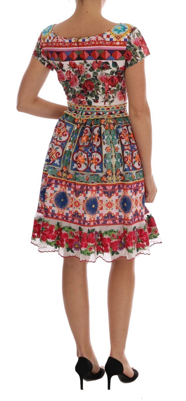 Multicolor Sicily Print Embrodered Floral Dress