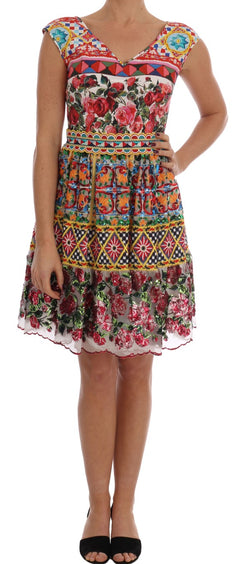 Multicolor Sicilian Printed Embrodered Floral Dress