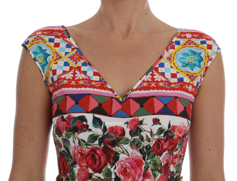 Multicolor Sicilian Printed Embrodered Floral Dress