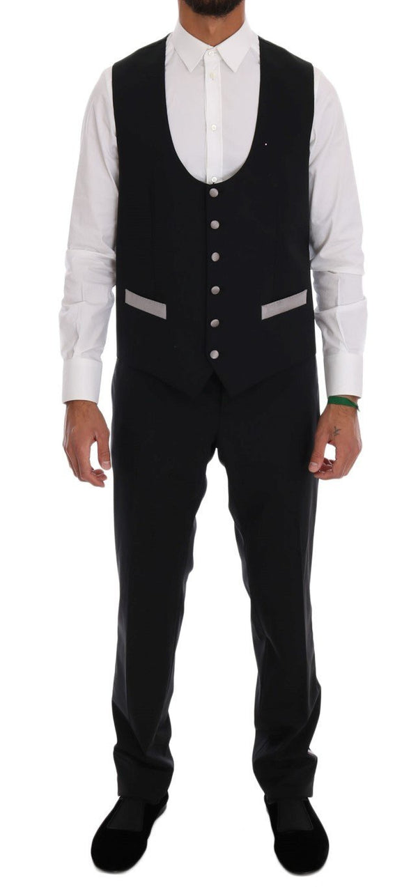 Black Wool Silk Vest Pants Set