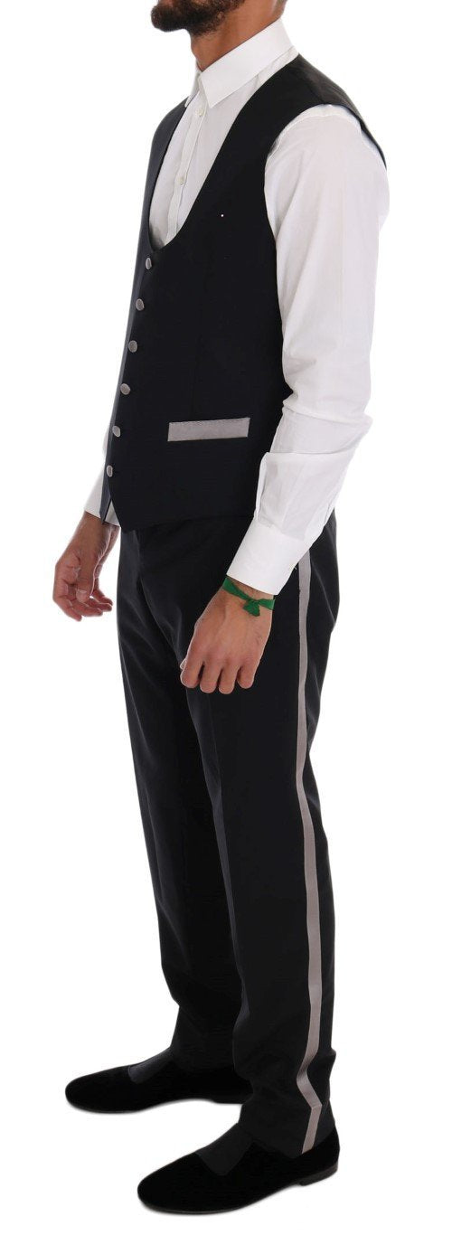 Black Wool Silk Vest Pants Set