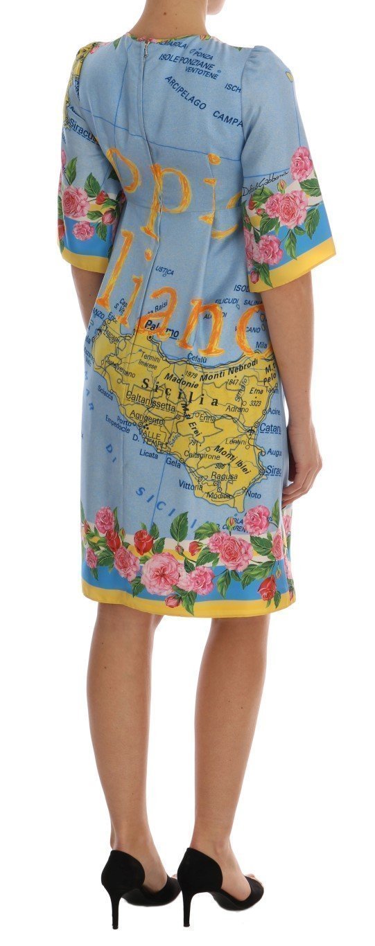 Multicolor Sicily Map Printed Dress