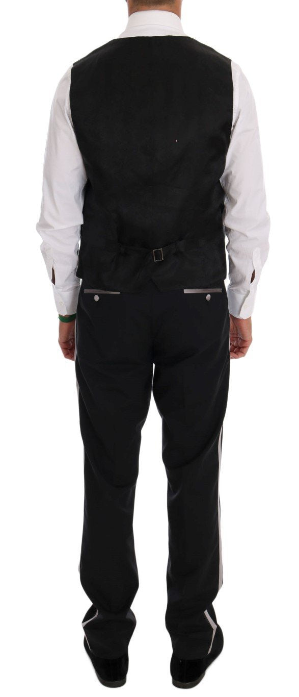 Black Wool Silk Vest Pants Set
