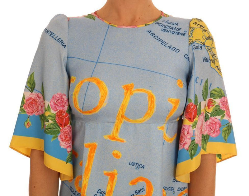 Multicolor Sicily Map Printed Dress