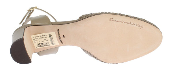 Beige Leather Block Heel Shoes