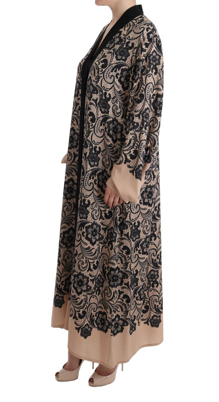 Black Pink Lace Silk Cape Dress