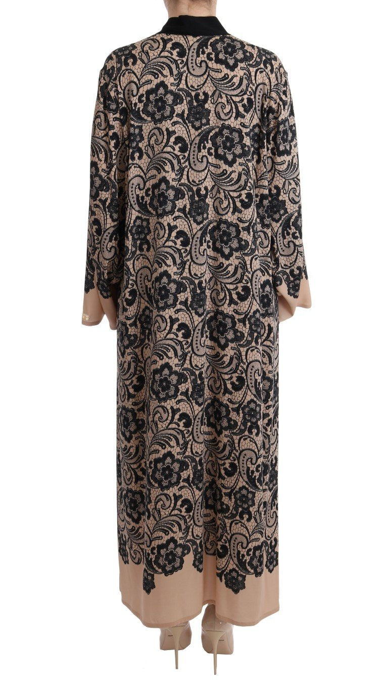 Black Pink Lace Silk Cape Dress