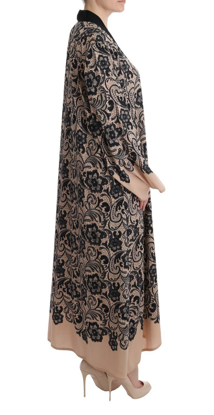 Black Pink Lace Silk Cape Dress