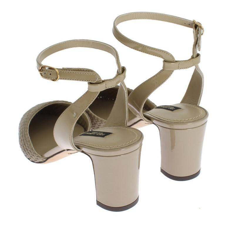 Beige Leather Block Heel Shoes