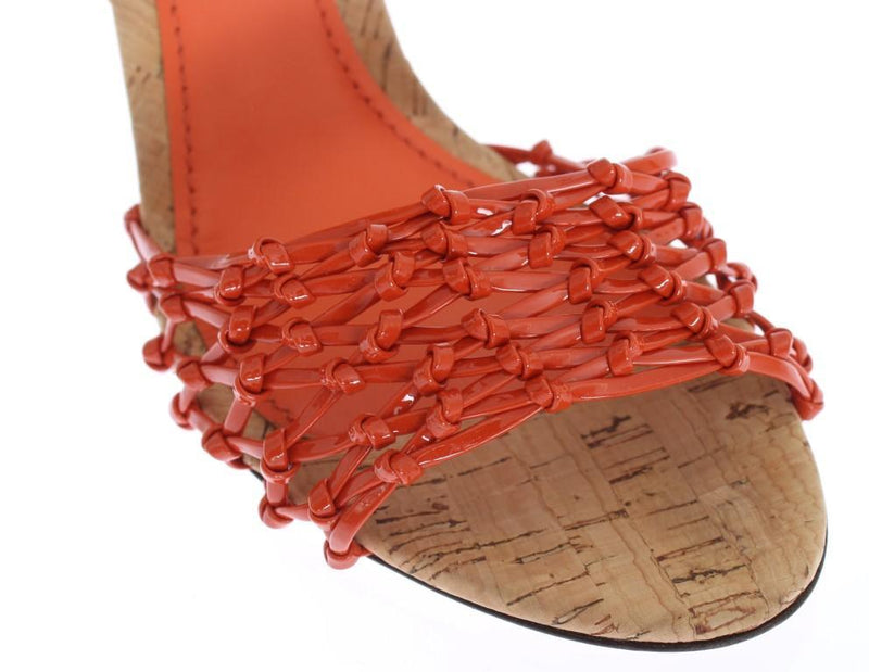 Orange Leather Cork Crystal Shoes