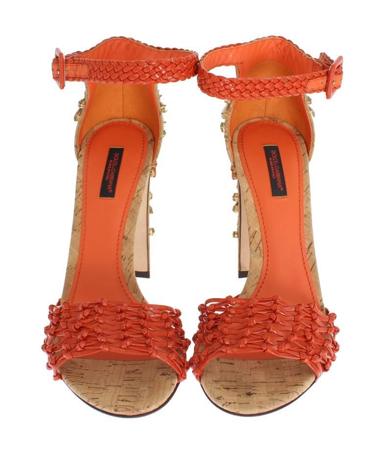 Orange Leather Cork Crystal Shoes