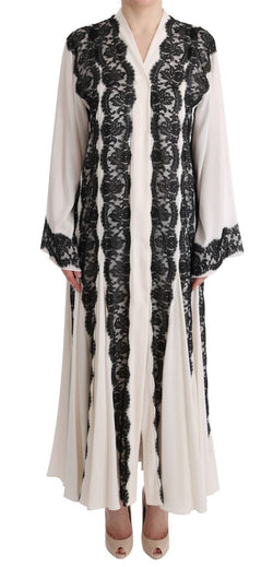 White Silk Floral Lace Kaftan Dress