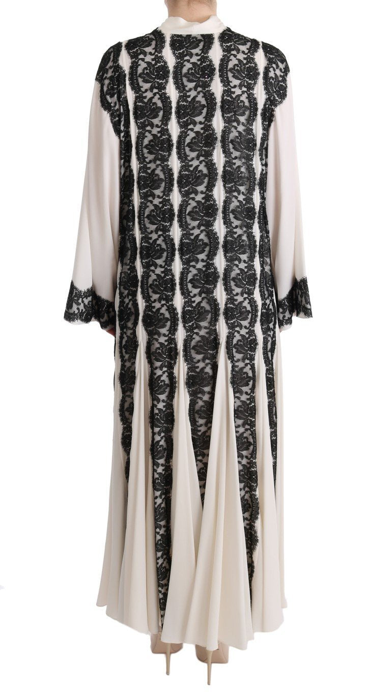 White Silk Floral Lace Kaftan Dress