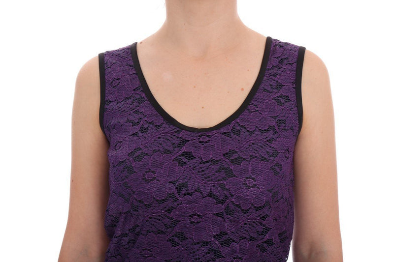 Purple Floral Lace Short Mini Shift Dress