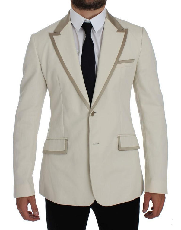 White Silver Slim Fit Cotton Linen Blazer