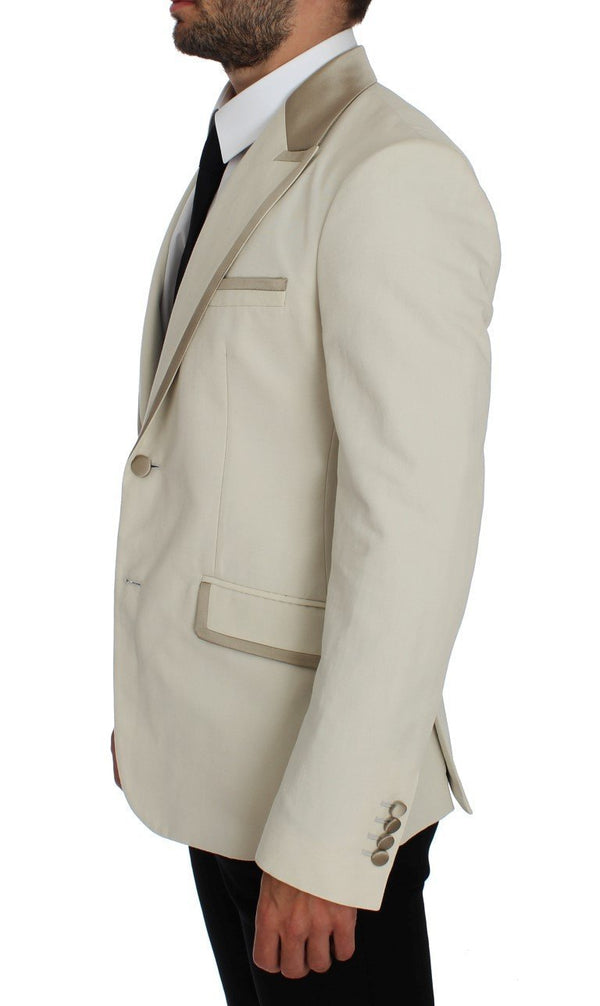 White Silver Slim Fit Cotton Linen Blazer