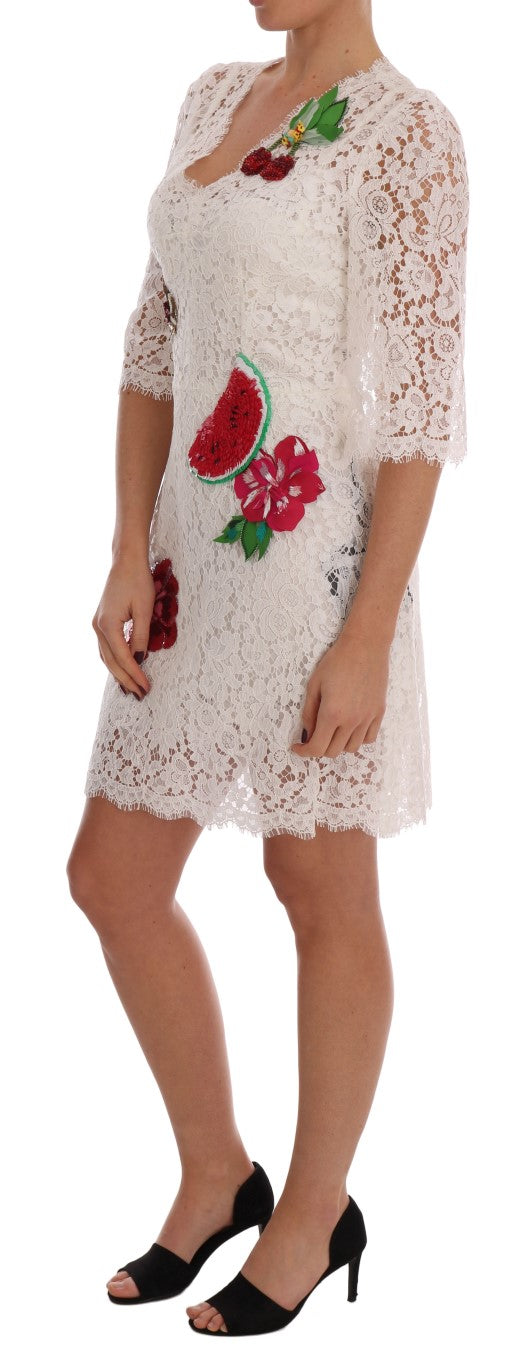 White Crystal Embellished Lace Mini Dress