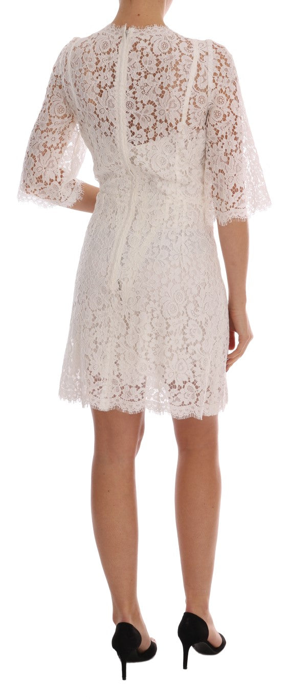 White Crystal Embellished Lace Mini Dress