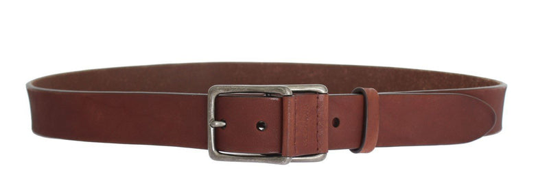 Brown Leather Logo Gold Buckle Belt