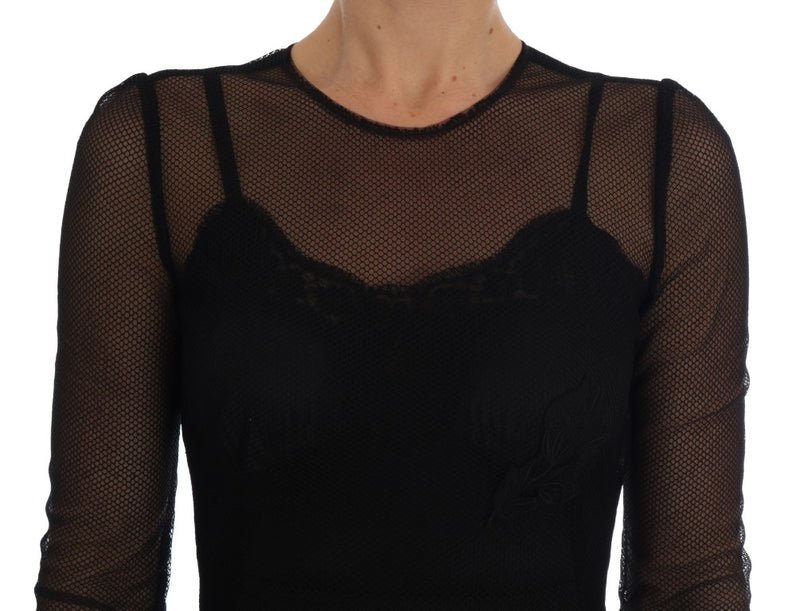 Black Lace Midi Rose Long Sleeved Dress