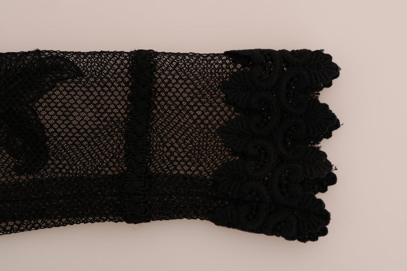 Black Lace Midi Rose Long Sleeved Dress
