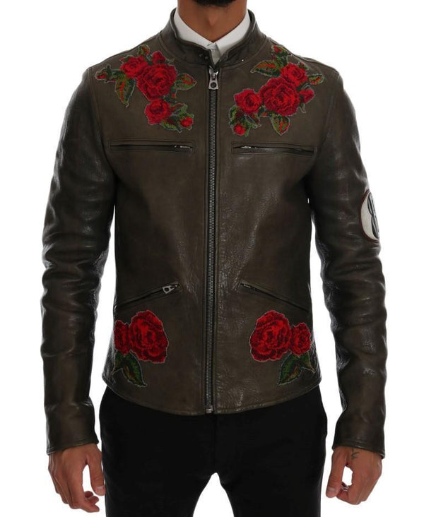Green Leather Roses Embroidered Jacket