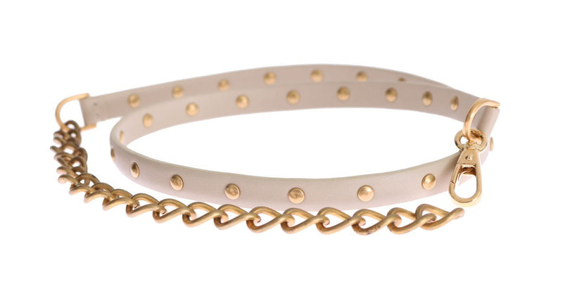 Beige Leather Gold Chain Studded Belt