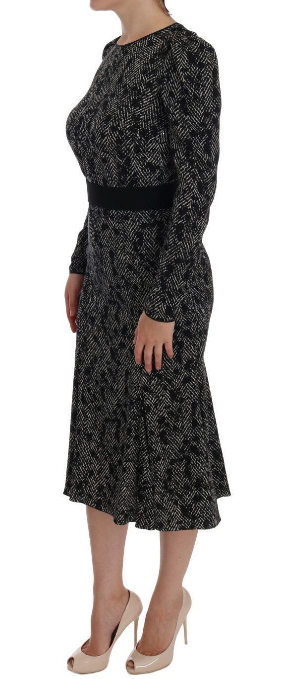 Gray Silk Stretch Sheath Long Sleeve Dress
