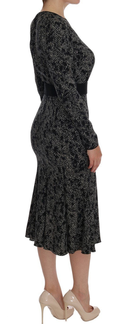 Gray Silk Stretch Sheath Long Sleeve Dress