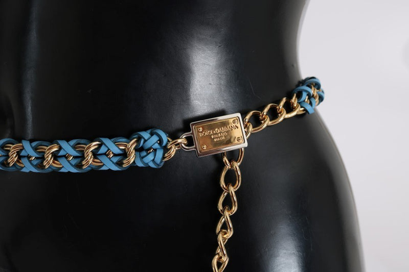 Blue Leather Crystal Gold Belt