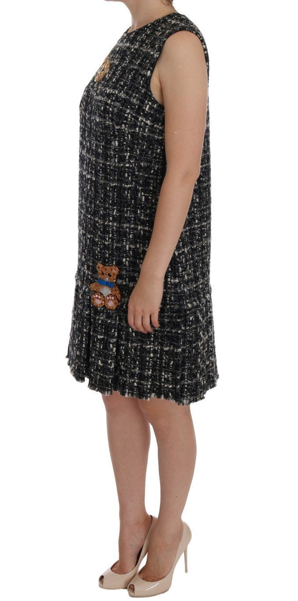 Gray Wool Short Crystal Teddy Bear Dress