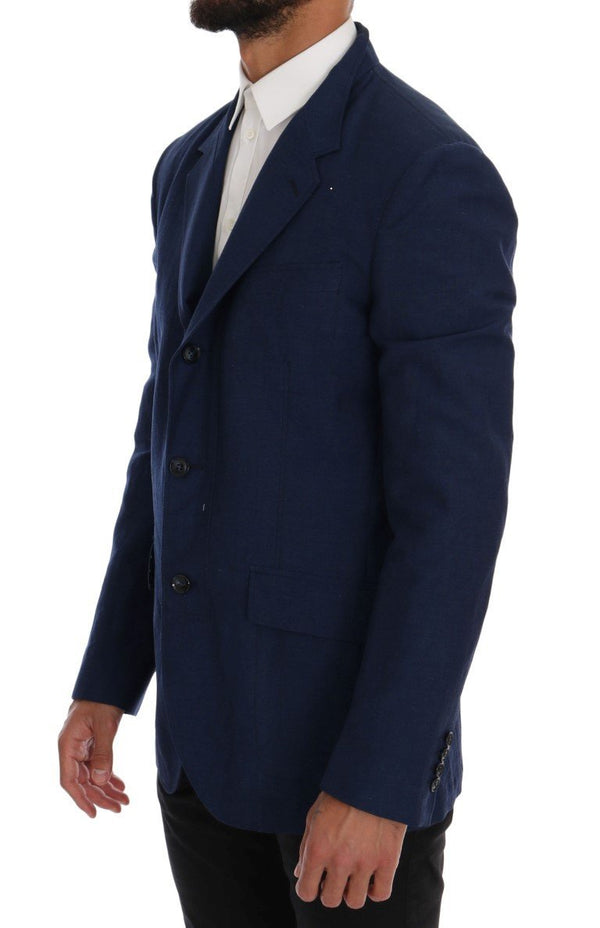 Blue Cotton Linen Stretch Blazer Jacket