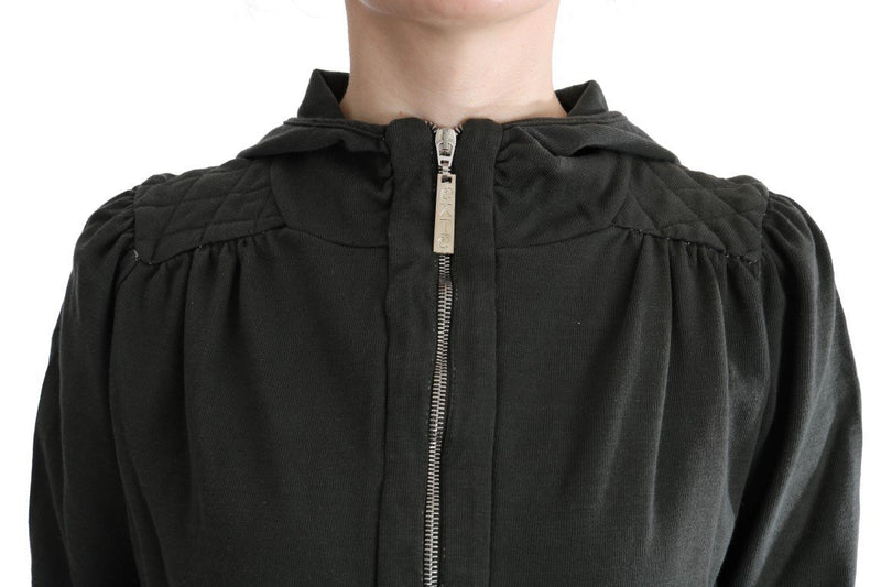 Gray Top Hooded Cotton Zipper Sweater