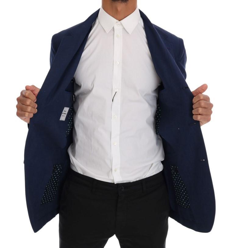 Blue Cotton Linen Stretch Blazer Jacket