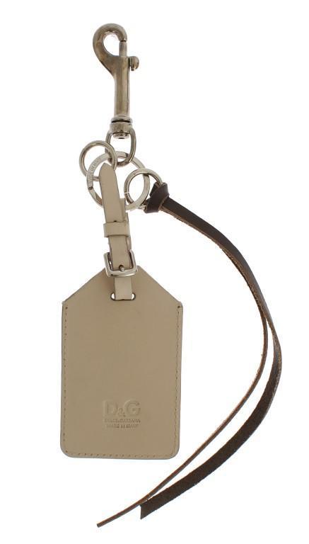 White Leather Metal Keychain