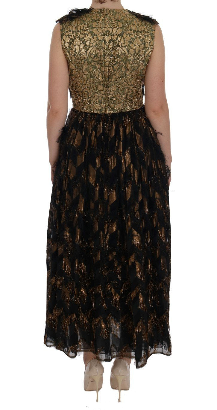 Black Silk Brown Fringes A-Line Dress