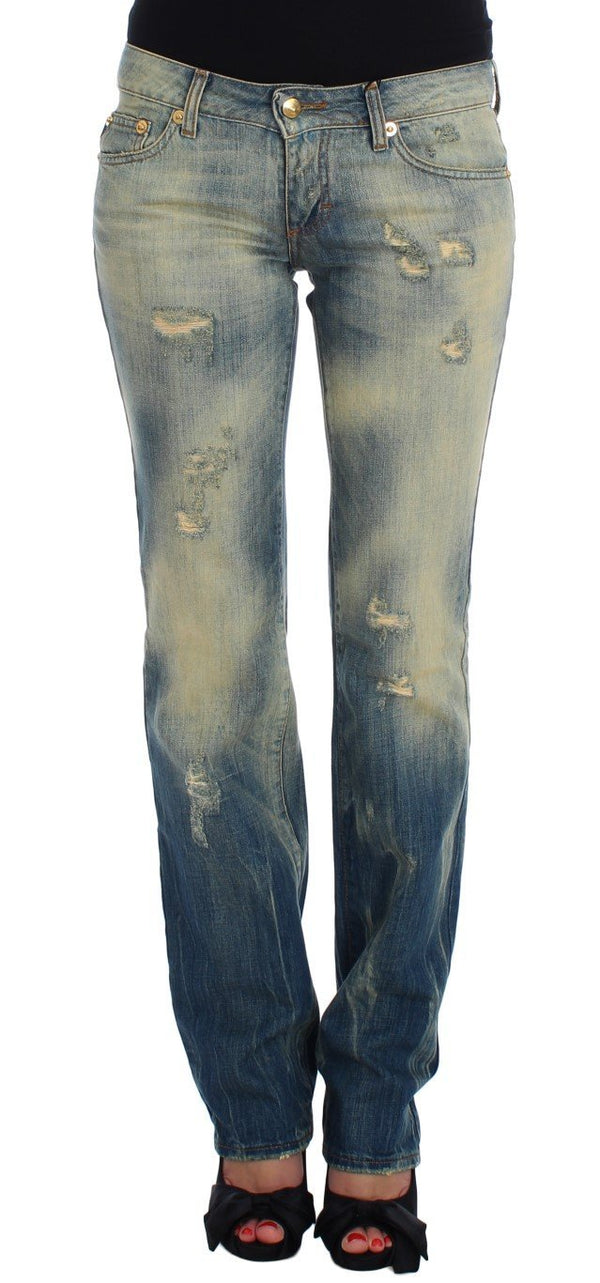 Blue Wash Torn Cotton Straight Fit Jeans