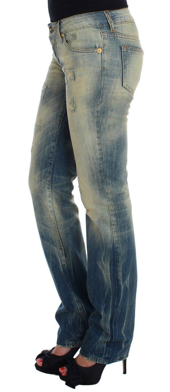 Blue Wash Torn Cotton Straight Fit Jeans