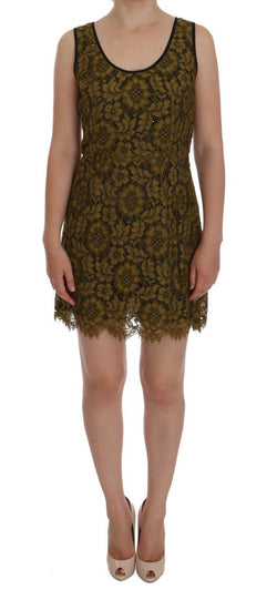 Yellow Floral Lace Short Mini Shift Dress