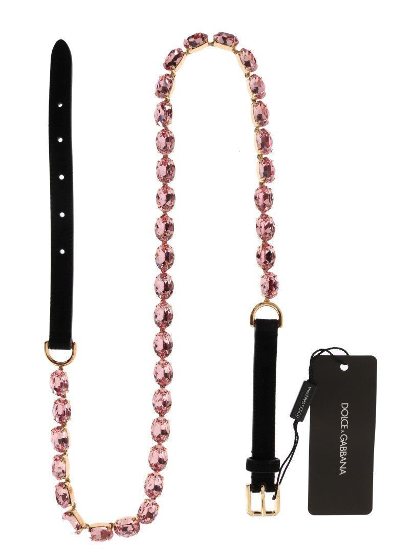 Black Leather Pink Crystal Belt