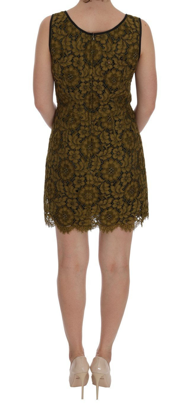 Yellow Floral Lace Short Mini Shift Dress