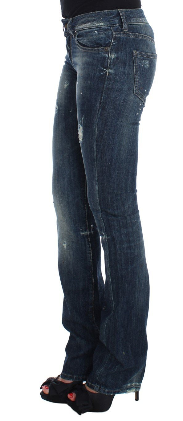 Blue Wash Torn Cotton Stretch Jeans