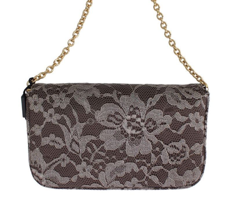 Gray Floral Lace Crystal Clutch Bag