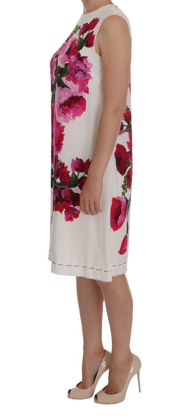 White Pink Floral Print Sheath Dress