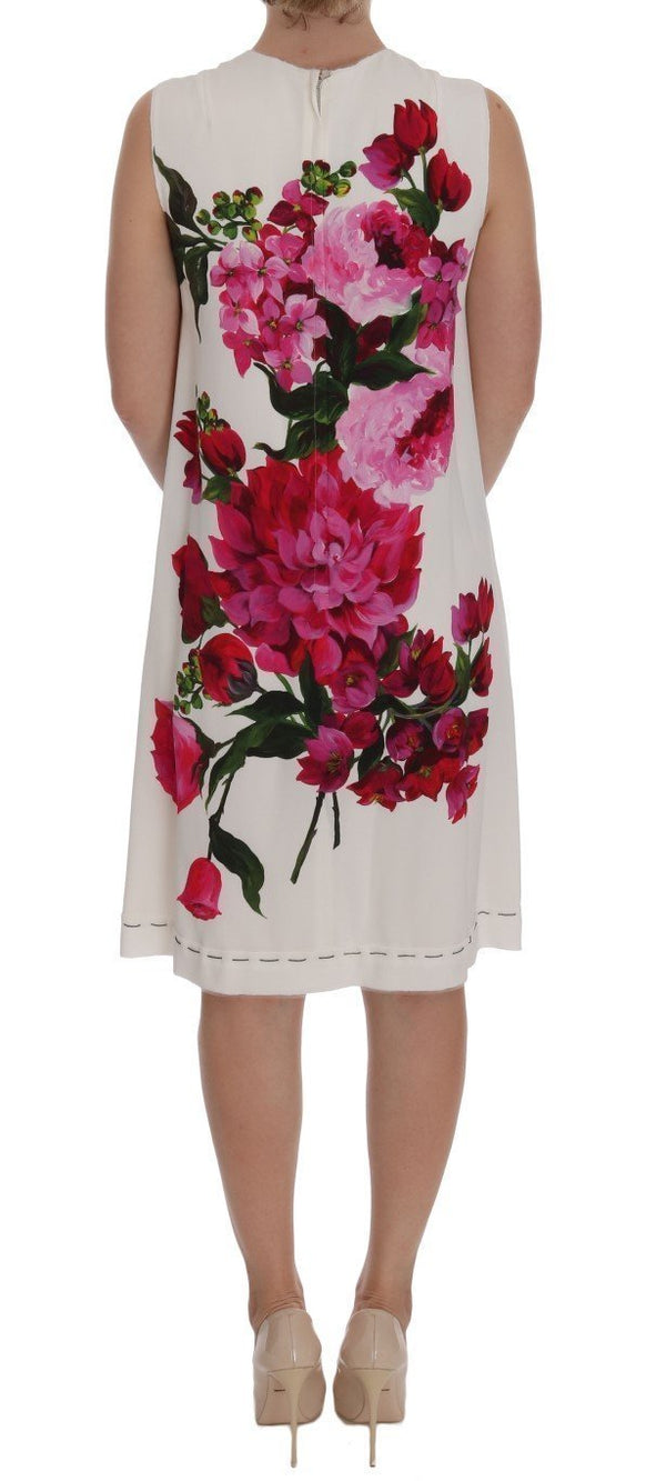 White Pink Floral Print Sheath Dress