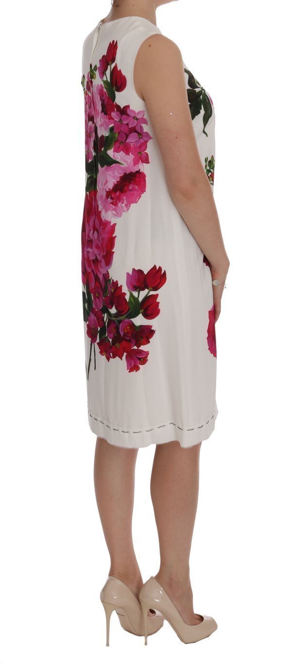 White Pink Floral Print Sheath Dress