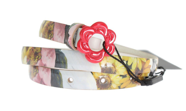 White Leather Floral Pattern Belt