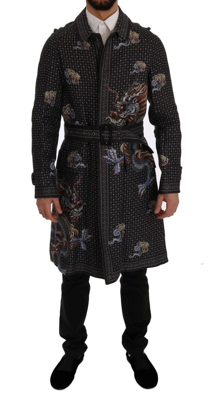 Blue Dragon Print Trench Coat